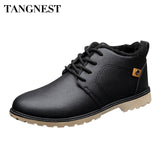 Tangnest Man's Solid Patchwork Charm Warm Plush Ankle Boots Men Handmade PU Leather Shoes Men 2017 New Winter Snow Boots XMX670