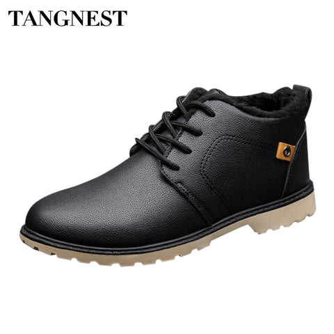 Tangnest Man's Solid Patchwork Charm Warm Plush Ankle Boots Men Handmade PU Leather Shoes Men 2017 New Winter Snow Boots XMX670