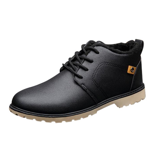 Tangnest Man's Solid Patchwork Charm Warm Plush Ankle Boots Men Handmade PU Leather Shoes Men 2017 New Winter Snow Boots XMX670