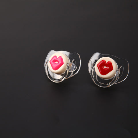 2pcs Silicone Funny Nipple Lips Baby Soother Joke Prank Toddler Pacy Orthodontic Nipples Teether Baby Pacifier Red Pink