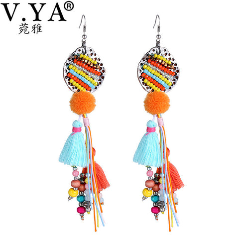 V.YA Women's Bohemia Tassel Hook Dangle Drop Earrings Colorful Boho Jewelry for Woman Lady Crystal  Earrings