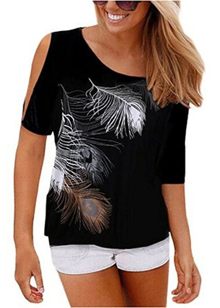Women's Fashion Off Shoulder Tops Short Sleeve Blouse Casual T-Shirt
