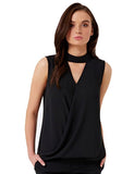 Women's Elegant Off Shoulder Sleeveless Keyhole V Neck Pleated Causal Shirt Top Blouse Chiffon