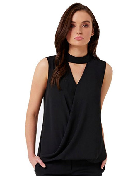 Women's Elegant Off Shoulder Sleeveless Keyhole V Neck Pleated Causal Shirt Top Blouse Chiffon