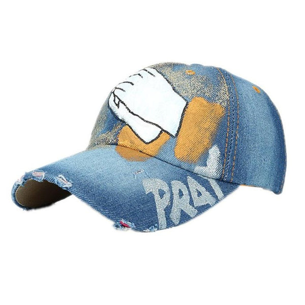 Women Men Baseball Cap Hand Painted Denim Rhinestone Baseball Cap  Adjustable bone masculino Snapback Hip Hop Flat Hat
