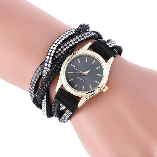 Wrap Around Fashion Leather Bracelet Lady Womans Wrist Watch