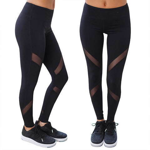 Women's Yoga Sports Mesh Pants Cropped Trousers Stretch Running Workout Leggings Gym Fitness Tights