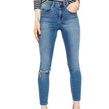Womens Classic High Waist Slit Knee Tight-fitting Jeans Light