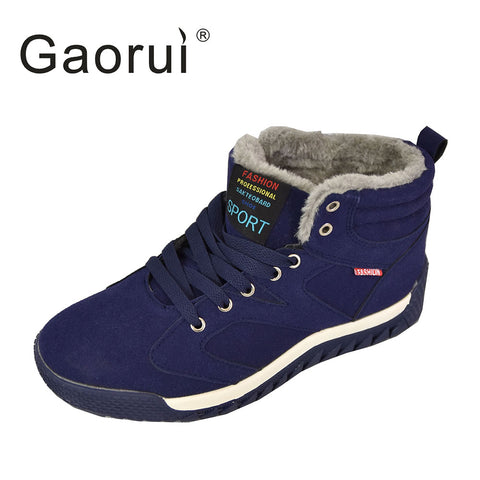 Gaorui New Fashion Plus Size Men Winter Snow Boots Warm Plush Ankle Boots Lace-up Men's Snow Work Shoes Casual Hit-color