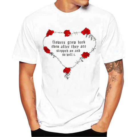Valentine's Day Men Rose Letter Print Short Sleeve Tops Blouse T Shirt