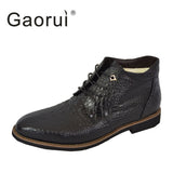 2017 Men's winter boots soft PU leather Crocodile pattern snow boots snowproof and Non-slip Plus cashmere warm shoes plus size
