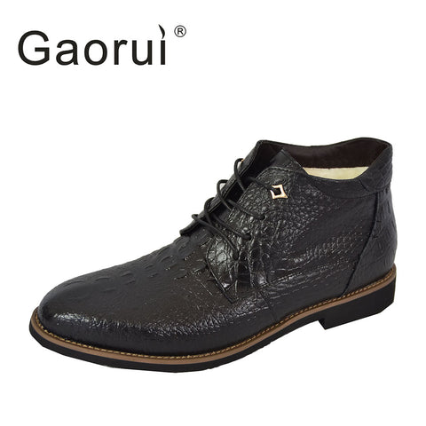 2017 Men's winter boots soft PU leather Crocodile pattern snow boots snowproof and Non-slip Plus cashmere warm shoes plus size