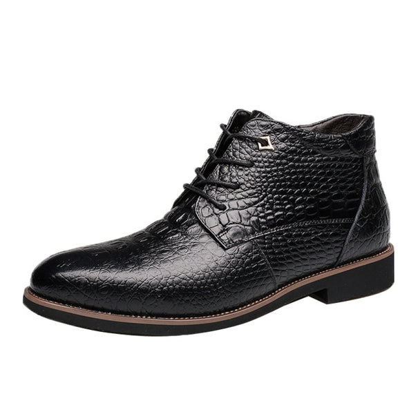 2017 Men's winter boots soft PU leather Crocodile pattern snow boots snowproof and Non-slip Plus cashmere warm shoes plus size