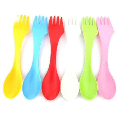 6pcs/lot 3-in-1 Spoon Fork Knife Camping Hiking Utensils Spork Combo Travel Baby Gadget Kitchen Cutlery Kitchen Utensils